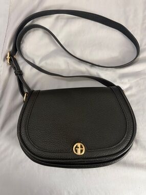 Black Leather Crossbody Bag with Gold Accent